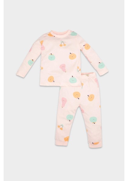 Kız Bebek Pijama Takımı Penye 4'lü Meyve Desenli Uzun Kollu Üst Beli Lastikli Uzun Alt D6798A5NS