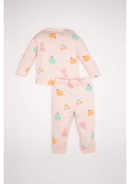 Kız Bebek Pijama Takımı Penye 4'lü Meyve Desenli Uzun Kollu Üst Beli Lastikli Uzun Alt D6798A5NS