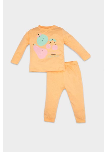 Kız Bebek Pijama Takımı Penye 4'lü Meyve Desenli Uzun Kollu Üst Beli Lastikli Uzun Alt D6798A5NS