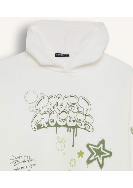 Coool Oversize Geniş Kalıp Kapüşonlu Sırt Baskılı Kalın Sweatshirt D6705AX24WN