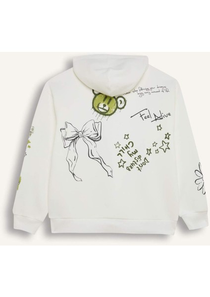 Coool Oversize Geniş Kalıp Kapüşonlu Sırt Baskılı Kalın Sweatshirt D6705AX24WN