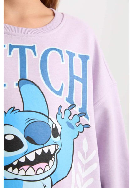 Kız Çocuk Disney Lilo & Stitch Relax Fit Bisiklet Yaka Sweatshirt D2825A824WN
