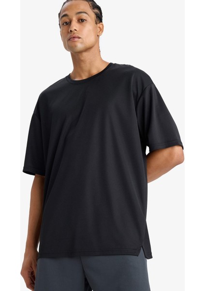 Fit Hızlı Kuruyan Boxy Fit Bisiklet Yaka Baskılı Sporcu Kısa Kollu Tişört D6726AX25SP