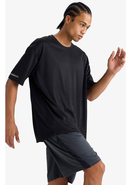 Fit Hızlı Kuruyan Boxy Fit Bisiklet Yaka Baskılı Sporcu Kısa Kollu Tişört D6726AX25SP