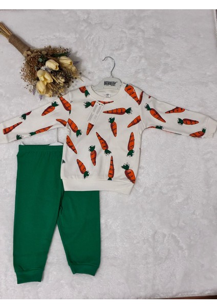 Tuembaby %100 Cotton Kumaş Yumuşak Havuç Desenli Beli Lastikli Uzun Kollu 2 Parça Unisex Bebek Takım fiyatları