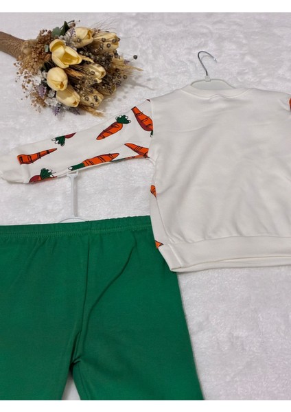 Tuembaby %100 Cotton Kumaş Yumuşak Havuç Desenli Beli Lastikli Uzun Kollu 2 Parça Unisex Bebek Takım fırsatları