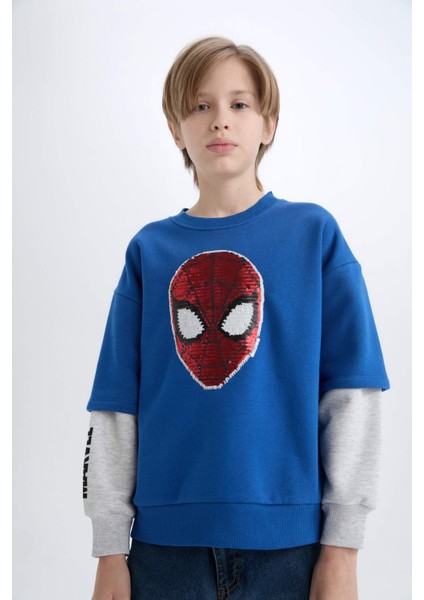 Erkek Çocuk Marvel Spiderman Oversize Geniş Kalıp Bisiklet Yaka Sweatshirt D6813A824WN