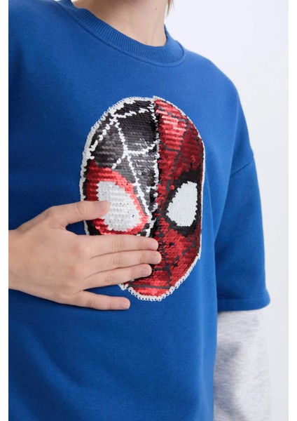 Erkek Çocuk Marvel Spiderman Oversize Geniş Kalıp Bisiklet Yaka Sweatshirt D6813A824WN