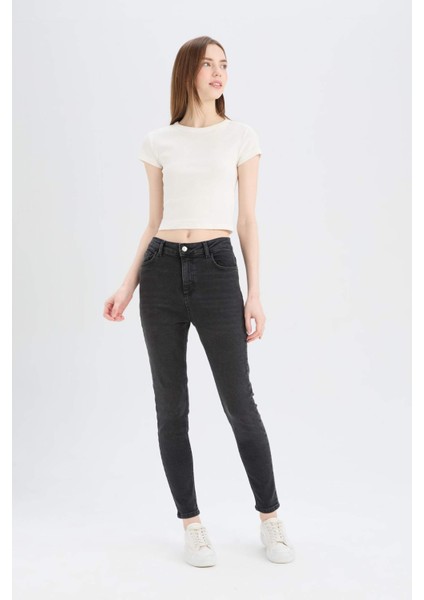 Skinny Fit Yüksek Bel Düz Paça Uzun Jean Kar Yıkamalı Pantolon D6601AX25SP