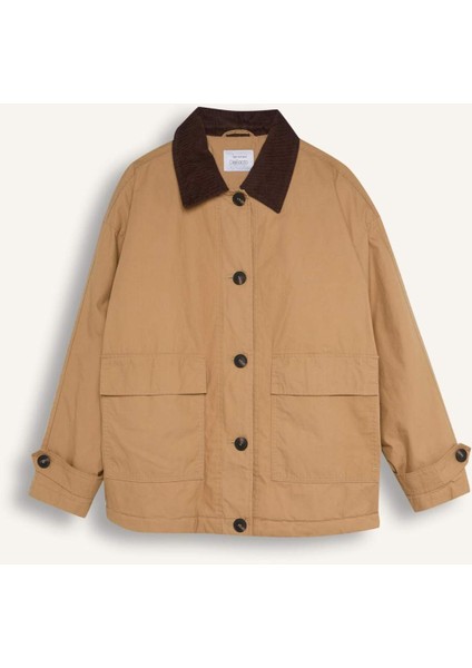 Polo Yaka Mevsimlik Hafif Mont Düğmeli Cepli Apoletli Basic Düz D6752AX24AU