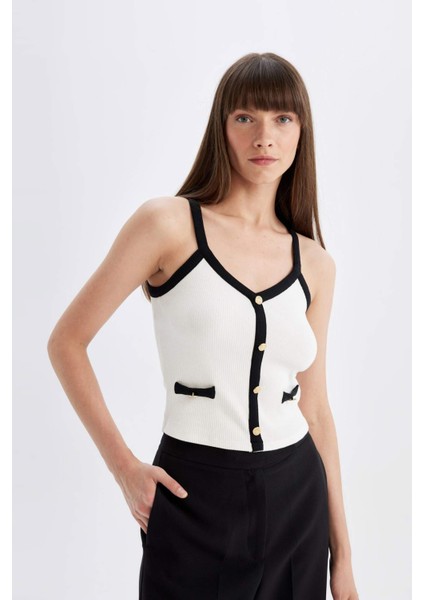 Slim Fit Dar Kesim V Yaka Fitilli Kaşkorse Askılı Atlet D5404AX24SM
