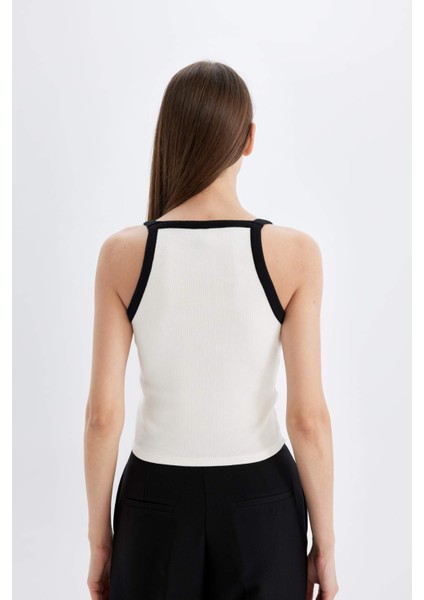 Slim Fit Dar Kesim V Yaka Fitilli Kaşkorse Askılı Atlet D5404AX24SM