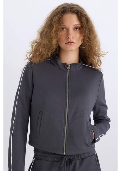 Fitted Yarım Balıkçı Yaka Modal Fermuarlı Hırka D6670AX24WN