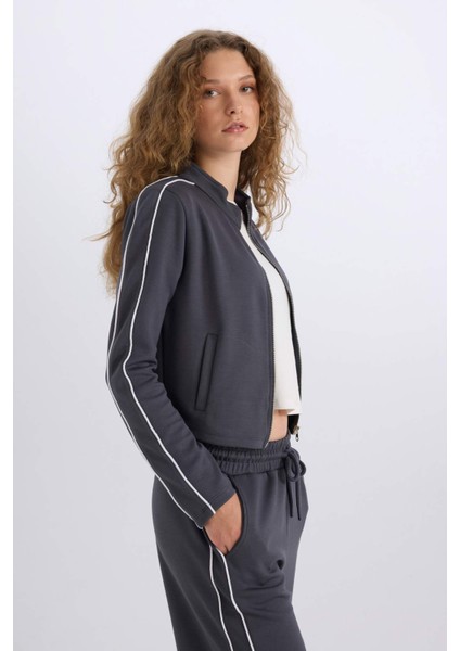 Fitted Yarım Balıkçı Yaka Modal Fermuarlı Hırka D6670AX24WN