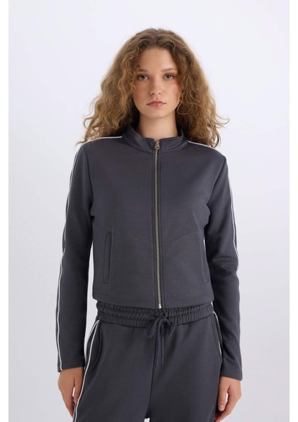 Fitted Yarım Balıkçı Yaka Modal Fermuarlı Hırka D6670AX24WN