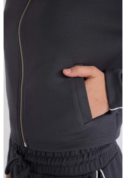 Fitted Yarım Balıkçı Yaka Modal Fermuarlı Hırka D6670AX24WN