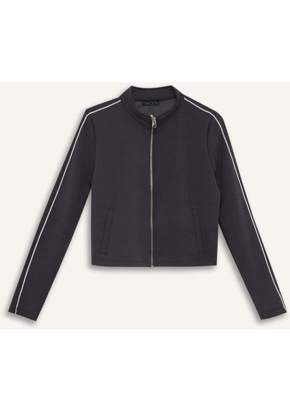 Fitted Yarım Balıkçı Yaka Modal Fermuarlı Hırka D6670AX24WN