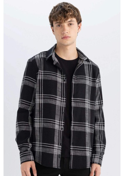 %100 Pamuk Regular Fit Kareli Oduncu Flanel Uzun Kollu Gömlek D6727AX24AU