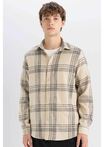 %100 Pamuk Regular Fit Kareli Oduncu Flanel Uzun Kollu Gömlek D6727AX24AU