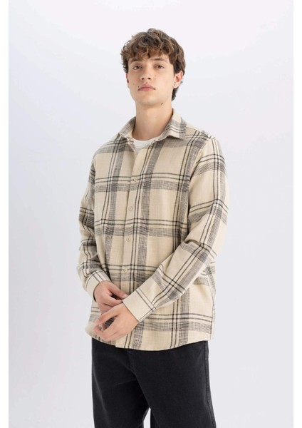 %100 Pamuk Regular Fit Kareli Oduncu Flanel Uzun Kollu Gömlek D6727AX24AU