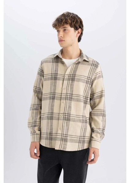 %100 Pamuk Regular Fit Kareli Oduncu Flanel Uzun Kollu Gömlek D6727AX24AU