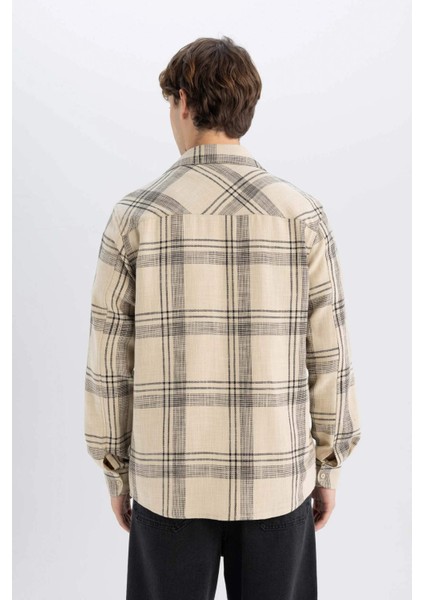 %100 Pamuk Regular Fit Kareli Oduncu Flanel Uzun Kollu Gömlek D6727AX24AU