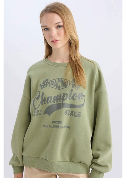 Coool Oversize Geniş Kalıp Bisiklet Yaka Baskılı Kalın Sweatshirt D5384AX24AU