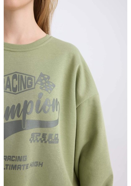 Coool Oversize Geniş Kalıp Bisiklet Yaka Baskılı Kalın Sweatshirt D5384AX24AU