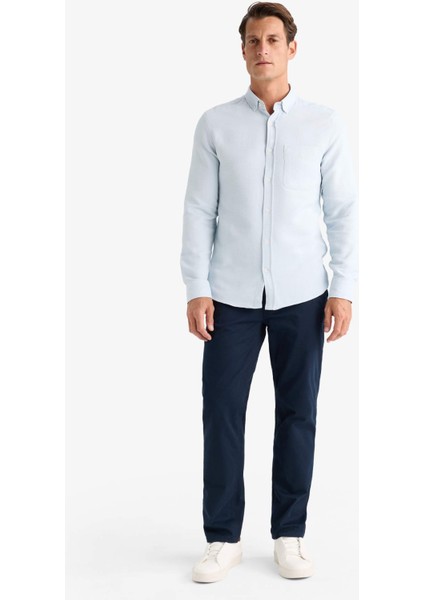 Slim Fit Dar Kesim Polo Yaka Dokulu Uzun Kollu Gömlek T2066AZ25SP