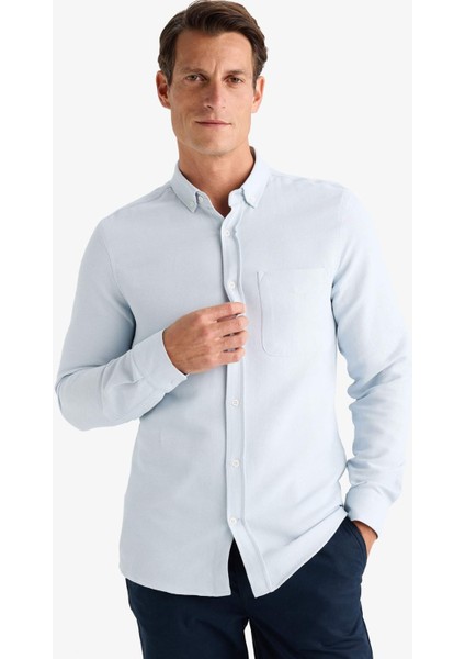 Slim Fit Dar Kesim Polo Yaka Dokulu Uzun Kollu Gömlek T2066AZ25SP