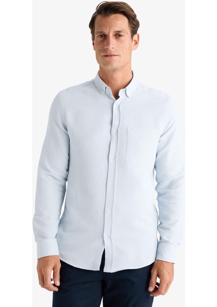 Slim Fit Dar Kesim Polo Yaka Dokulu Uzun Kollu Gömlek T2066AZ25SP