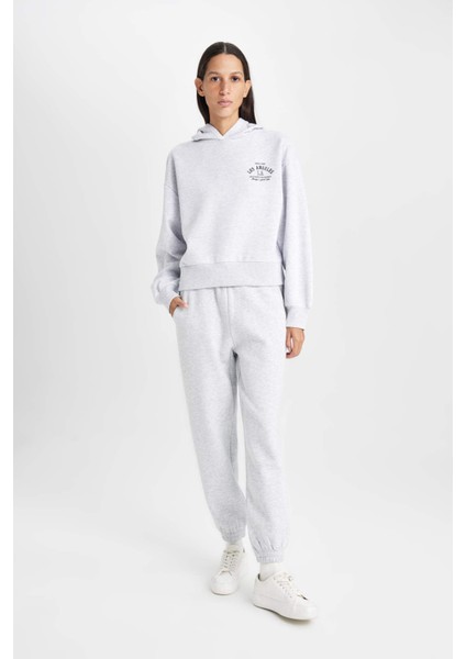 Regular Fit Kapüşonlu Baskılı Kalın Sweatshirt D6720AX24WN