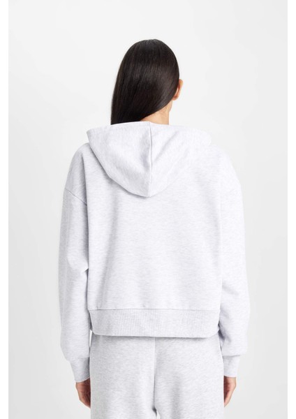 Regular Fit Kapüşonlu Baskılı Kalın Sweatshirt D6720AX24WN