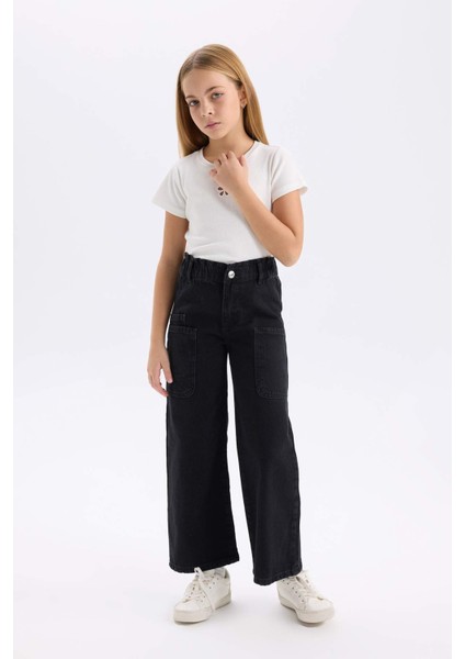 Kız Çocuk Wide Leg Kargo Geniş Bol Paça Jean Pantolon D5449A824WN