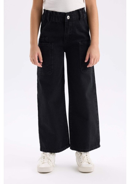 Kız Çocuk Wide Leg Kargo Geniş Bol Paça Jean Pantolon D5449A824WN