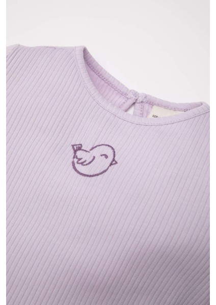 Kız Bebek Pijama Takımı Nakışlı Uzun Kollu Fitilli Kaşkorse Üst Beli Lastikli Uzun Alt D6802A5NS