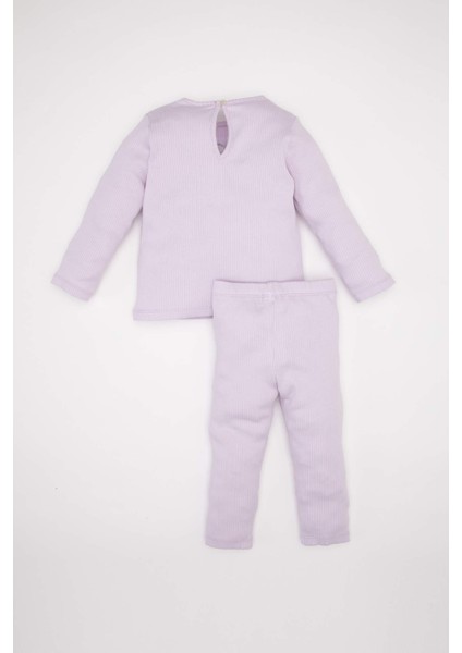 Kız Bebek Pijama Takımı Nakışlı Uzun Kollu Fitilli Kaşkorse Üst Beli Lastikli Uzun Alt D6802A5NS