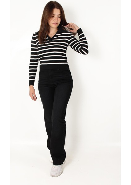 2058 Çizgili Düğmeli Polo Yaka Kazak fırsatları