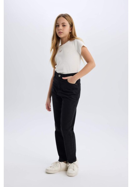 Kız Çocuk Mom Fit Standart Paça Jean Pantolon D5438A824WN