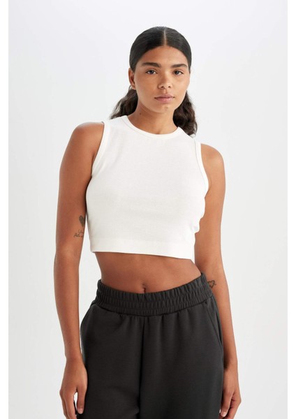 Fit Crop Bisiklet Yaka Modal Sporcu Basic Düz Atlet D6038AX24AU