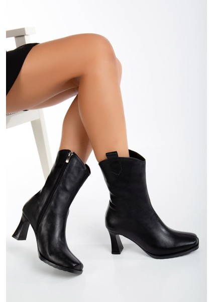 Dina Topuklu Deri Bot Siyah