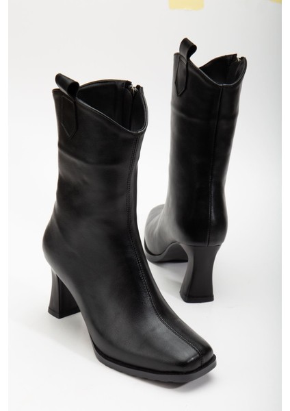 Dina Topuklu Deri Bot Siyah modelleri
