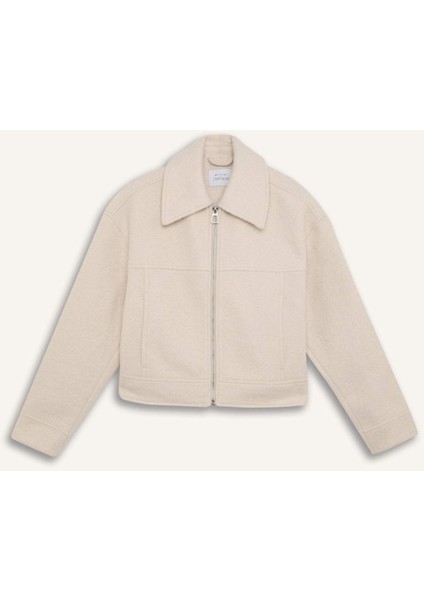Su Geçirmez Regular Fit Polo Yaka Fermuarlı Cepli Kısa Kaşe Ceket C0935AX25SP