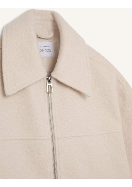 Su Geçirmez Regular Fit Polo Yaka Fermuarlı Cepli Kısa Kaşe Ceket C0935AX25SP