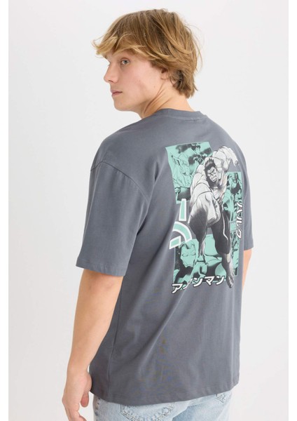 %100 Pamuk Marvel Boxy Fit Bisiklet Yaka Sırt Baskılı Kısa Kollu Tişört D6784AX25SP