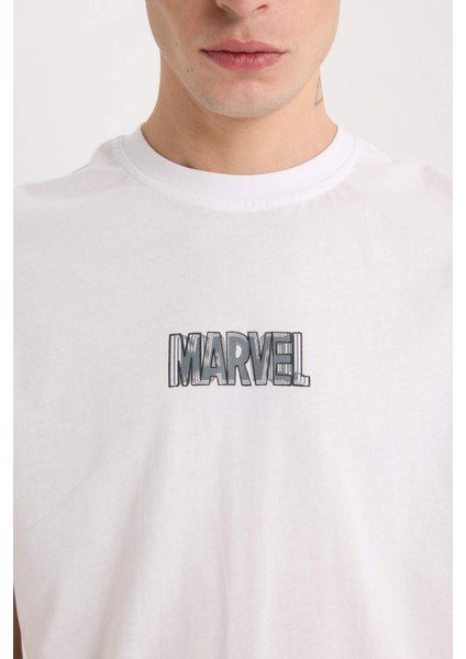 %100 Pamuk Marvel Logo Only Regular Fit Bisiklet Yaka Kısa Kollu Tişört