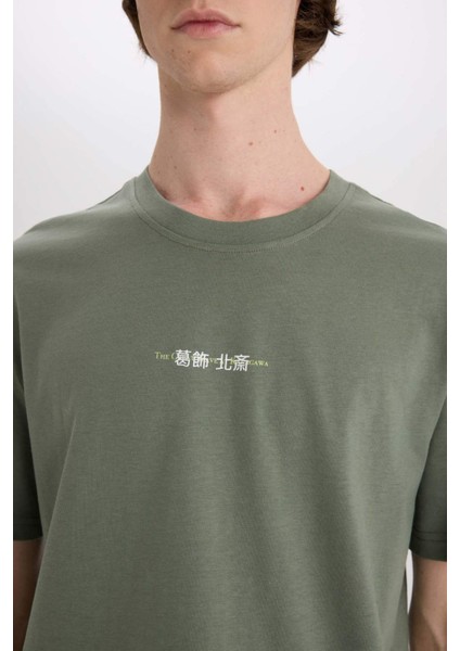 %100 Pamuk Art Hokusai Regular Fit Bisiklet Yaka Sırt Baskılı Kısa Kollu Tişört D6914AX25SP