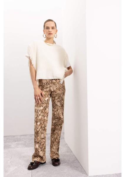 Straight Fit Gabardin Palazzo Pantolon Yılan Derisi Desenli Yüksek Bel Cepli Uzun D1229AX24AU
