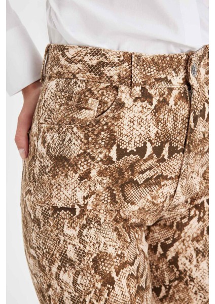 Straight Fit Gabardin Palazzo Pantolon Yılan Derisi Desenli Yüksek Bel Cepli Uzun D1229AX24AU