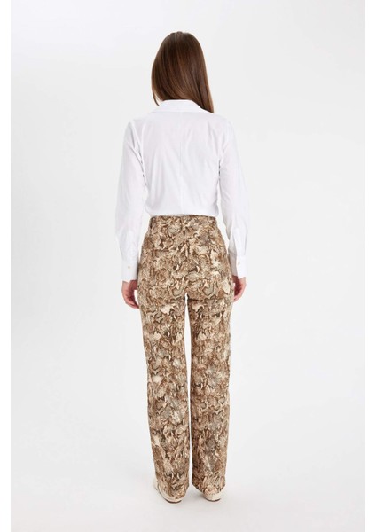 Straight Fit Gabardin Palazzo Pantolon Yılan Derisi Desenli Yüksek Bel Cepli Uzun D1229AX24AU